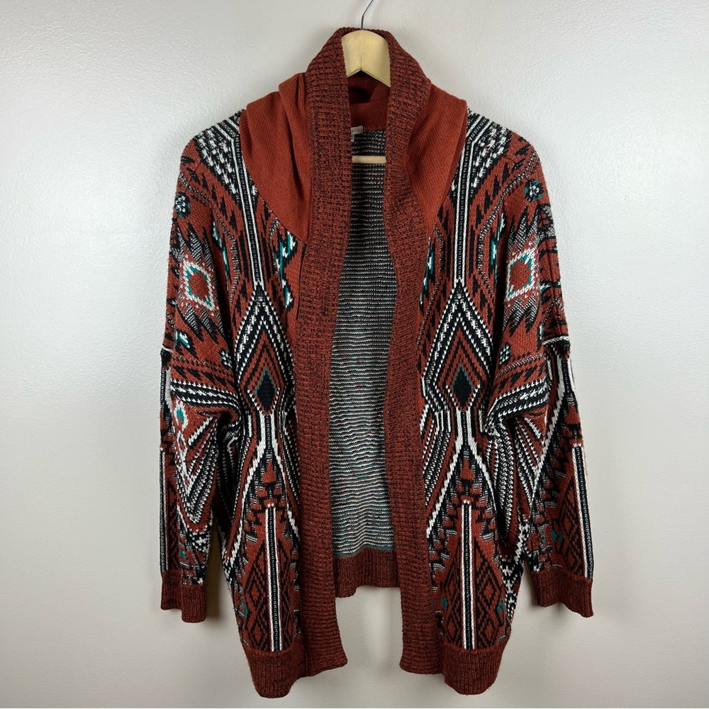 Ecote Hooded Cardigan Sweater Womens Size Medium Southwest Western Orange Knit